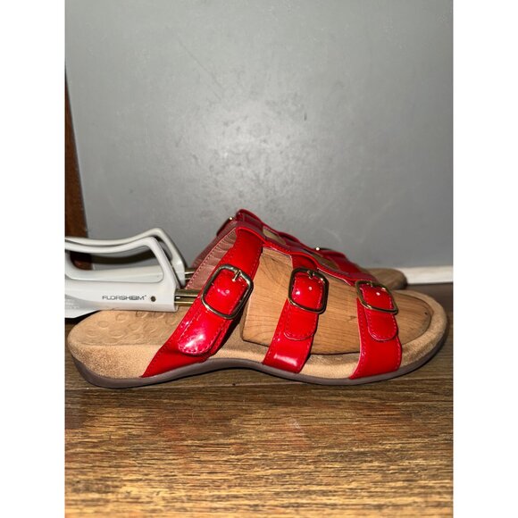 Vionic Misa Red Patent Leather Triple Strap Adjustable Slide Sandals Size 10 - Picture 4 of 11